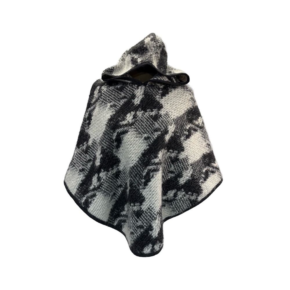 Maria Sole Womens Wool Blend Hooded Poncho Size S Italy Gray White